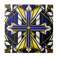 Cross Blue Stained Glass Illustration