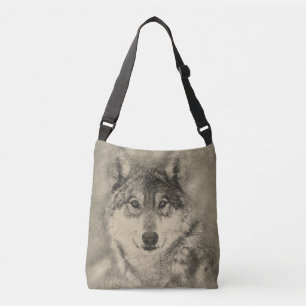 Cross Body Bag with Timber Wolf Illustration