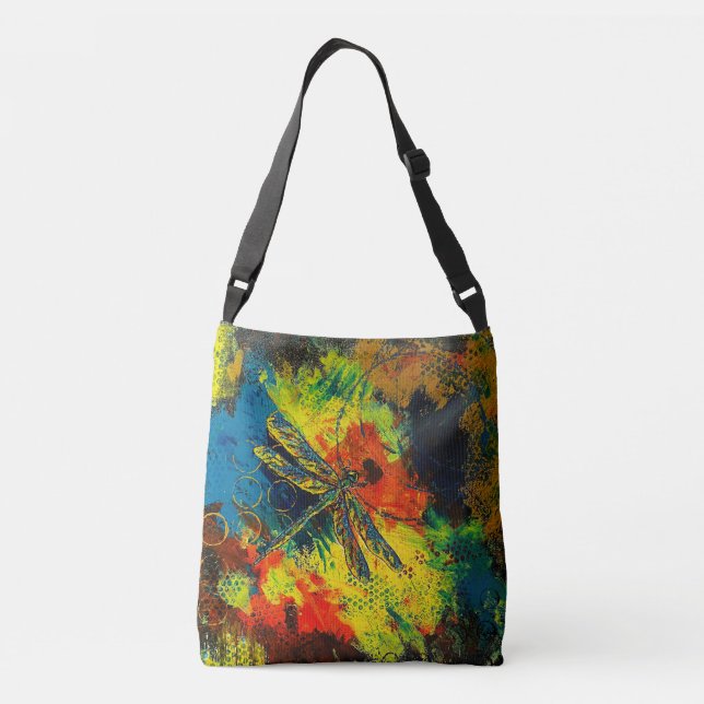 Cross Body Dragonfly Abstract Art Bag (Back)