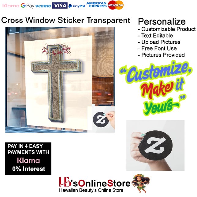 Cross Business Window Sticker Beige Background  (Business Window Sticker with Beige Background.)