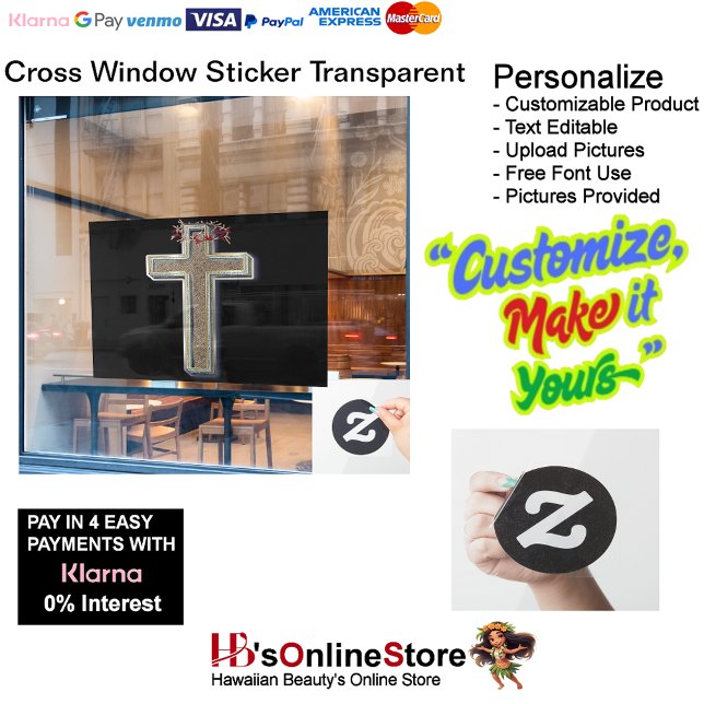 Cross Business Window Sticker Black Background  (Business Window Sticker with Black Background.)