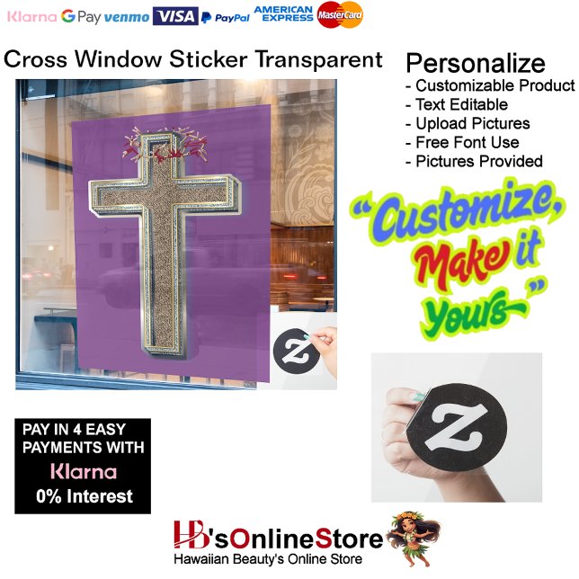 Cross Business Window Sticker Purple Background  (Business Window Sticker with  Purple Background.)