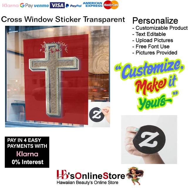 Cross Business Window Sticker Red Background  (Business Window Sticker Red Background.
)