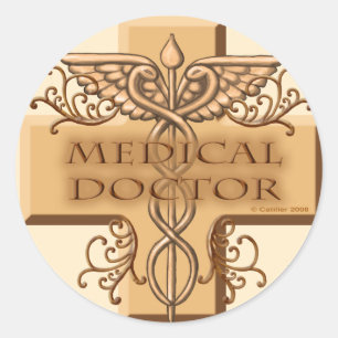 Cross caduceus doctor  classic round sticker