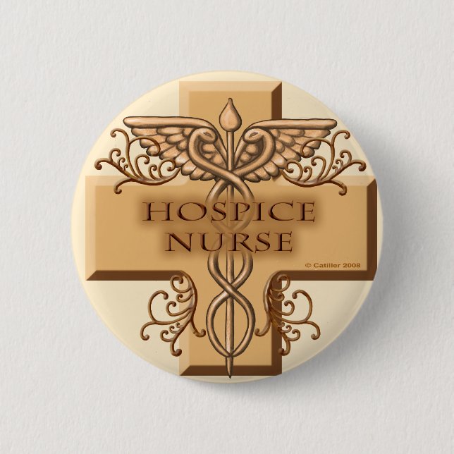 Cross Caduceus Hospice Nurse 6 Cm Round Badge (Front)