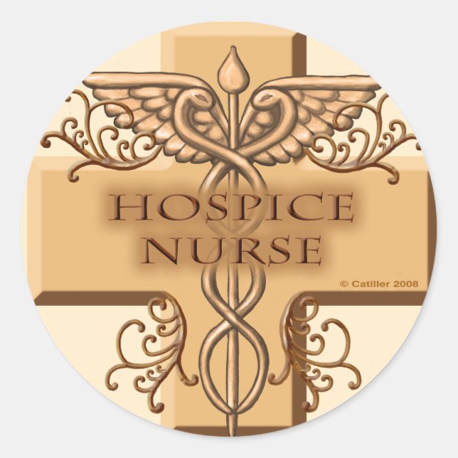 Cross Caduceus Hospice Nurse Classic Round Sticker (Front)