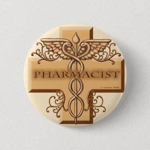 Cross Caduceus pharmacist  6 Cm Round Badge