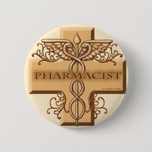 Cross Caduceus pharmacist  6 Cm Round Badge (Front)