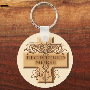 Cross Caduceus RN Nurse Key Ring
