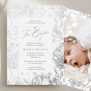  Cross Calligraphy Floral Silver Baptism Photo