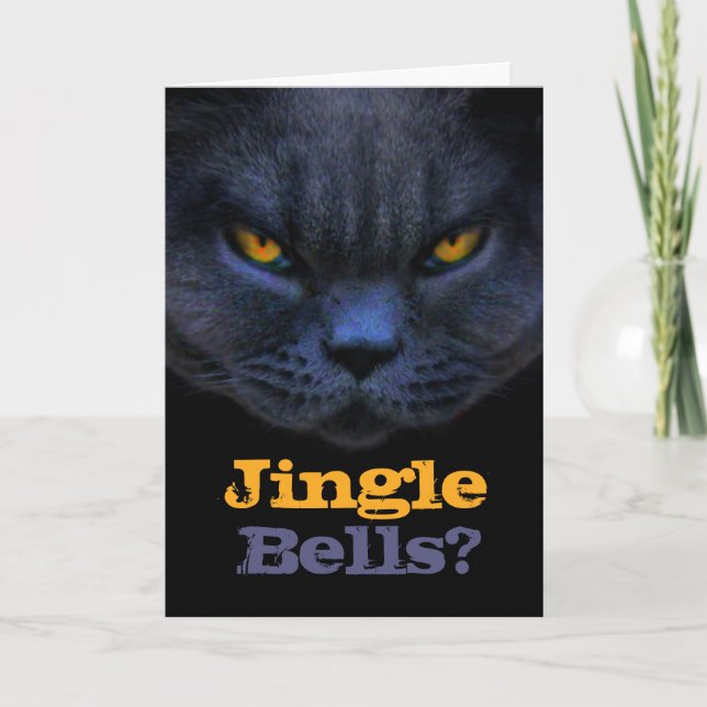 Cross Cat says Jingle Bells? Holiday Card (Front)