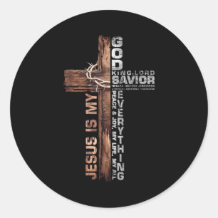 Cross Christians Jesus Is My God King Lord Savior Classic Round Sticker
