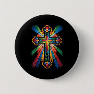 Cross Colorful Christian Religous  6 Cm Round Badge