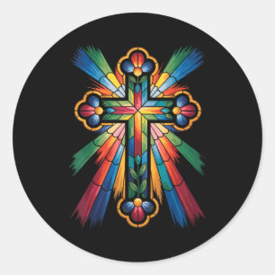 Cross Colorful Christian Religous Classic Round Sticker