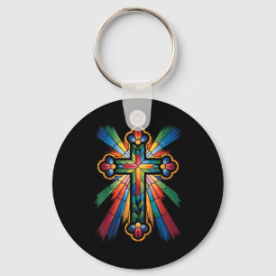 Cross Colorful Christian Religous  Key Ring