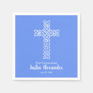 Cross   Cornflower Blue Communion Baptism Christen Napkin