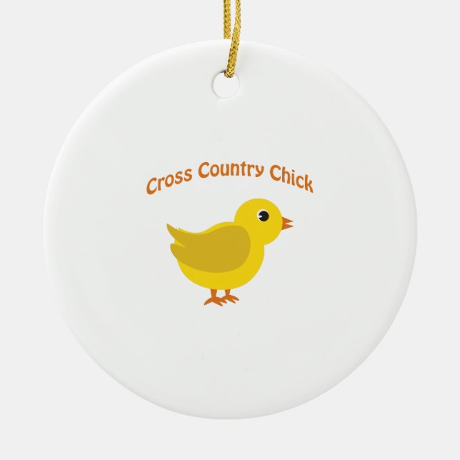 Cross country Chick Ceramic Tree Decoration (Front)