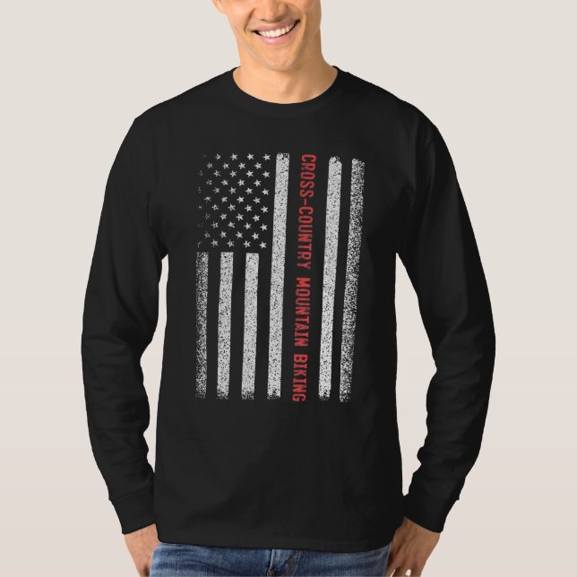 Cross-Country Mountain Biking American Flag 4th Of T-Shirt (Front)