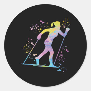 Cross Country Skier Nordic Xc Skiing Classic Round Sticker