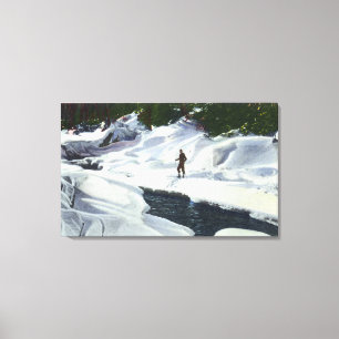 Cross-Country Skier Pauses by Mountain Brook Canvas Print
