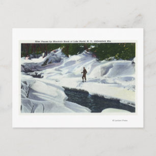 Cross-Country Skier Pauses by Mountain Brook Postcard
