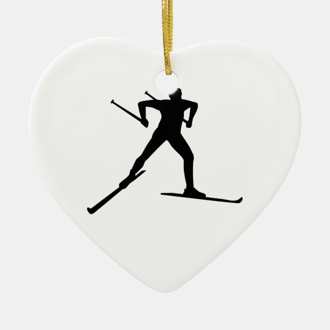 Cross country skiing ceramic tree decoration (Front)
