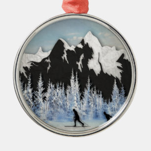 Cross Country Skiing Metal Tree Decoration