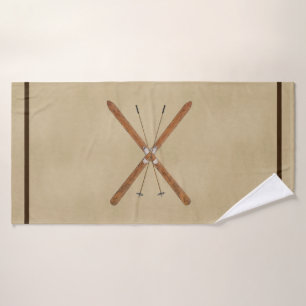 Cross-Country Skis And Poles Bath Towel