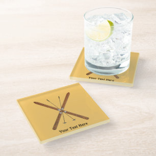 Cross-Country Skis And Poles Glass Coaster