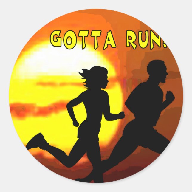 CROSS COUNTRY STAMP MOTTO - GOTTA RUN! CLASSIC ROUND STICKER (Front)