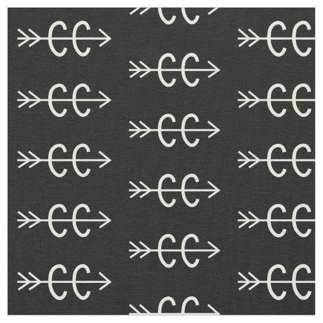 Cross Country Symbols Black White Fabric (Close Up)