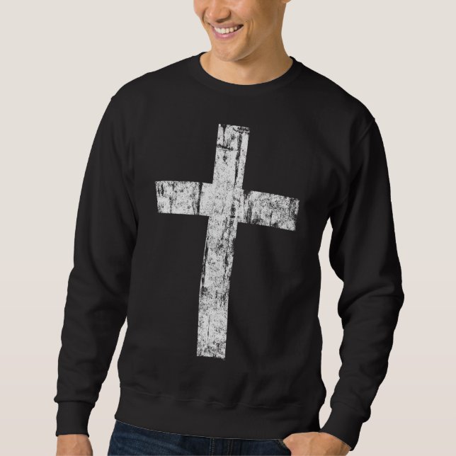 Cross Distressed Style Inspirational Christian Fai Sweatshirt (Front)