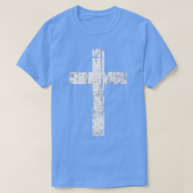 Cross Distressed Style Inspirational Christian Fai T-Shirt (Design Front)