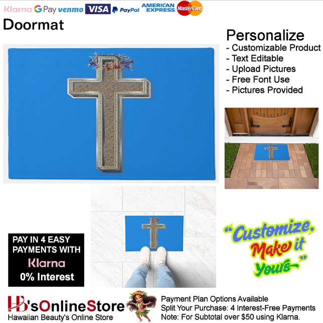 Cross Door Mat Background with Blue Background (Cross Door Mat Background with Blue Background.)