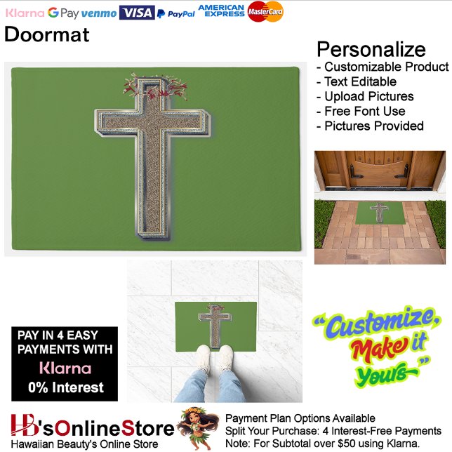 Cross Door Mat Background with Green Background (Cross Door Mat Background with Green Background.)