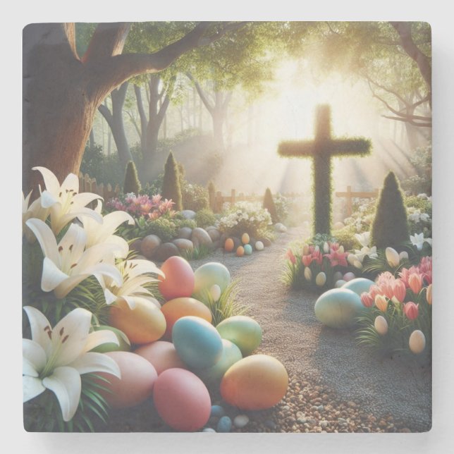 Cross/Easter egg/Lilly  Stone Coaster (Front)