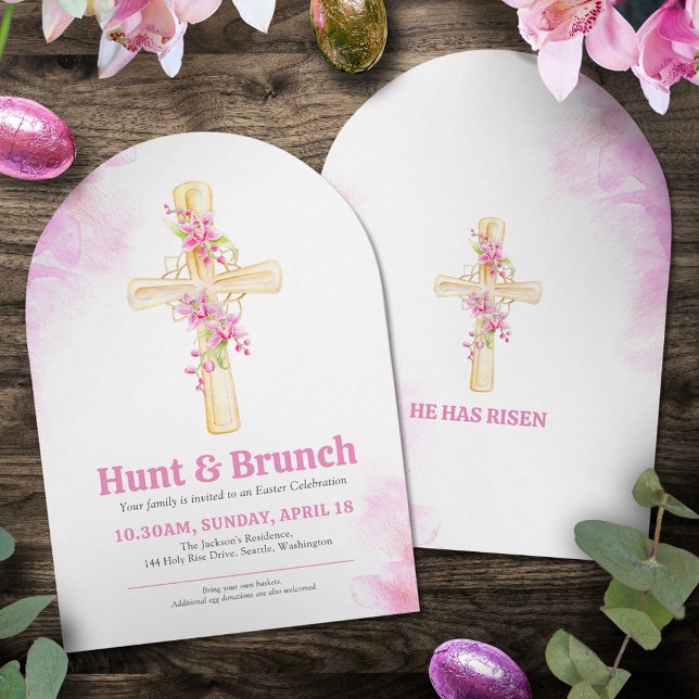 Cross Easter Hunt and Brunch Pink Floral orchid  Invitation (Creator Uploaded)