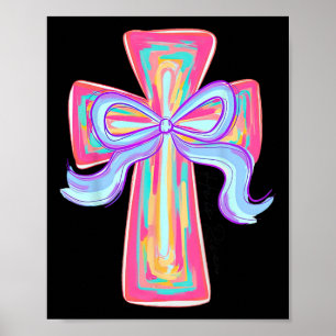 Cross Easter Pink Brushstroke He Is Risen Coquette Poster