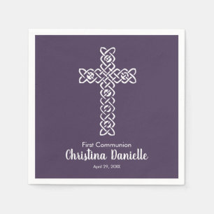 Cross Eggplant Communion Baptism Christening Napkin