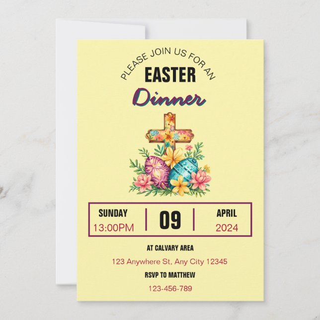 Cross Eggs Dinner Easter Invitation Card (Front)