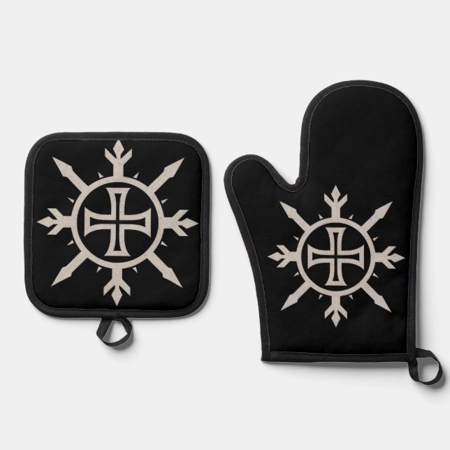 "Cross Emblem"  Oven Mitt & Pot Holder Set (Front)