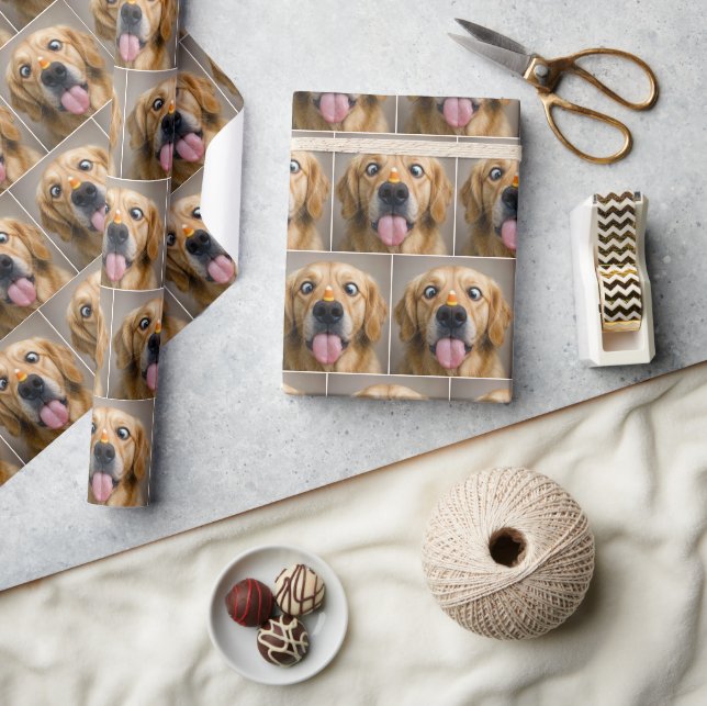 Cross Eyed Golden Retriever With Candy Corn Wrapping Paper (Crafts)