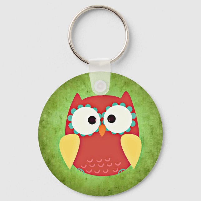 Cross Eyed Owl Button Keychain (Front)