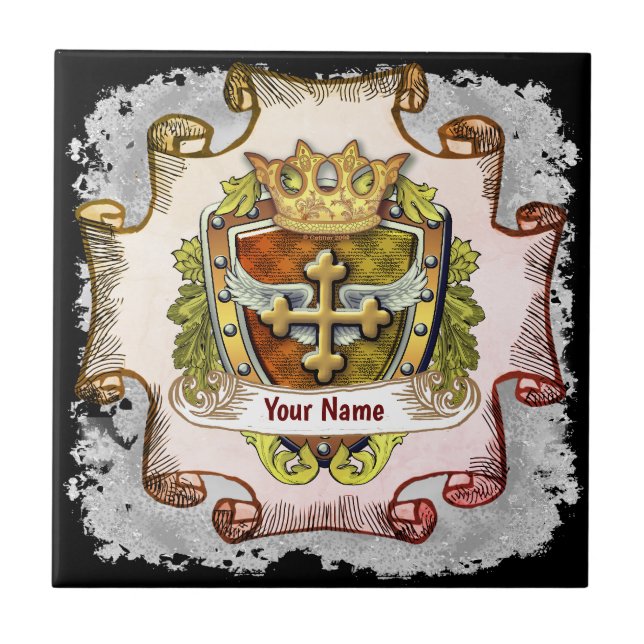 Cross Family Crest  Surname  Tile (Front)