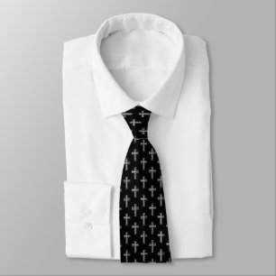 Cross Faux Silver Black 1st Communion Confirmation Tie
