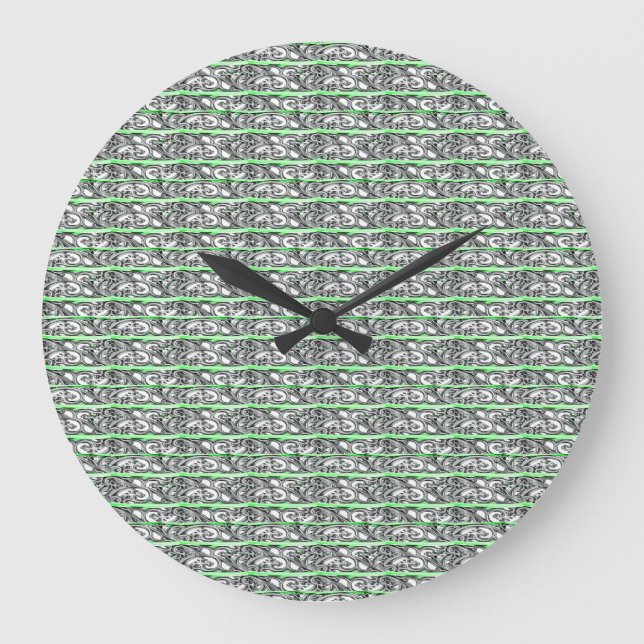 Cross Filigree Design Green Pattern Large Clock (Front)