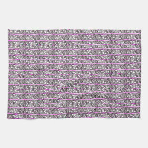 Cross Filigree Design Purple Silver Pattern Tea Towel
