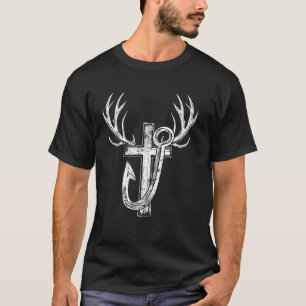 Cross & Fish Hook Deer Hunting & Fishing Lover Dad T-Shirt