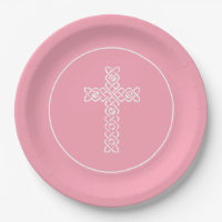Cross Flamingo Pink Communion Baptism Christening