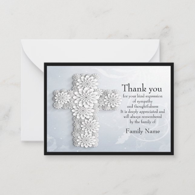 Cross Flower After Funeral Thank You Card (Front)